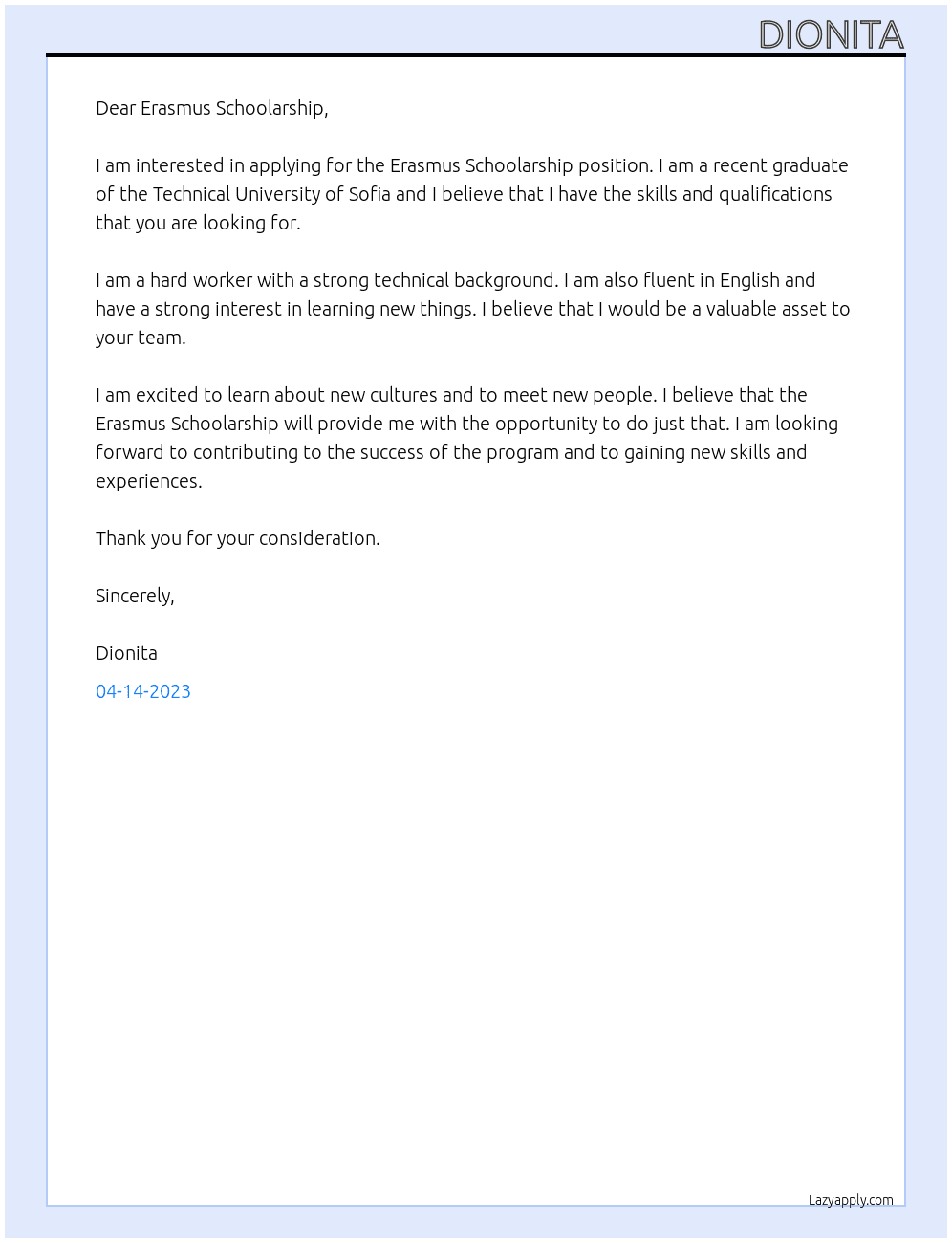 Erasmus Schoolarship At Schoolearship Erasmus Cover Letter