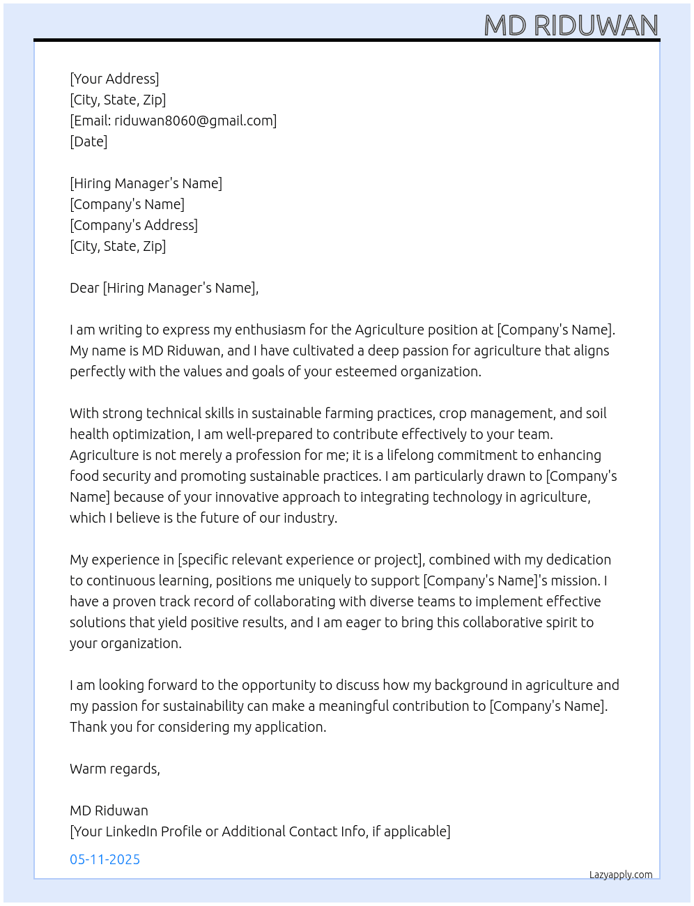 Agriculture  At riduwan8060@gmail.com Cover Letter
