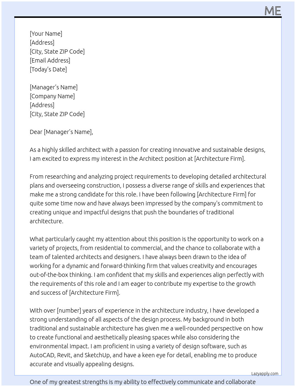 Architect At Architecture firm Cover Letter
