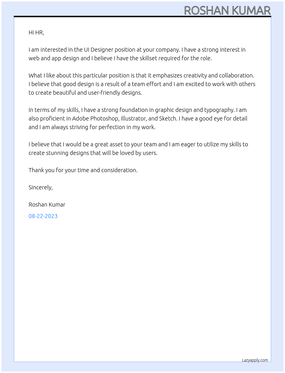 ui designer At ui Cover Letter