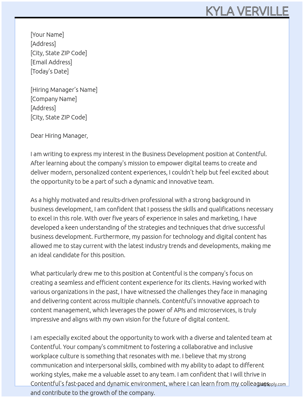 Business Development At Contentful Cover Letter