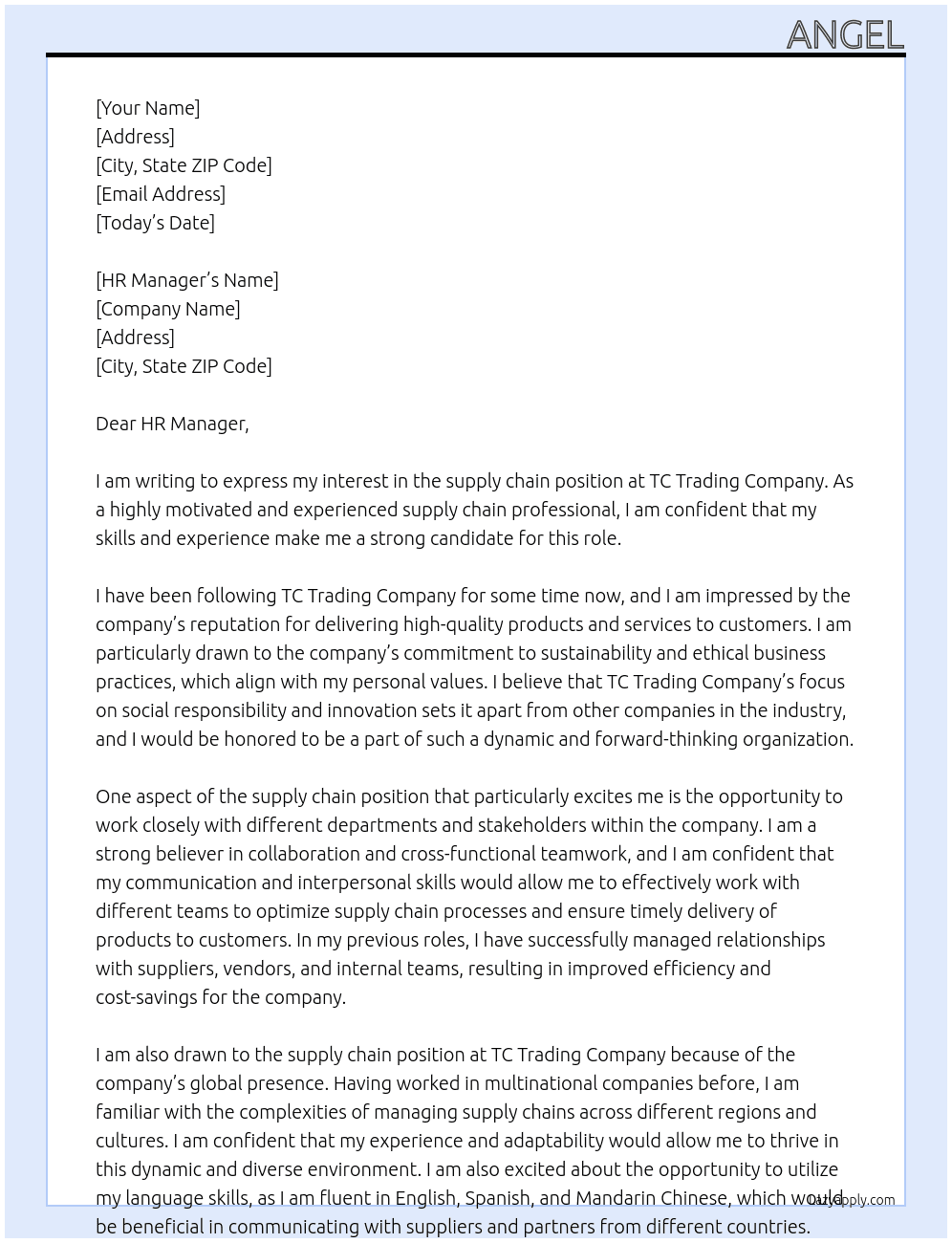 supply chain At TC Trading Company Cover Letter