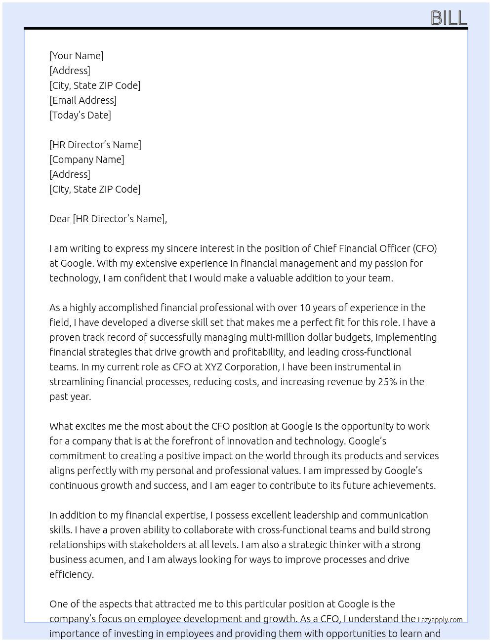 CFO At Google Cover Letter
