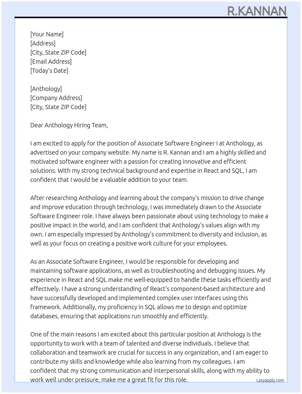 Associate Software Engineer I At Anthology Cover Letter