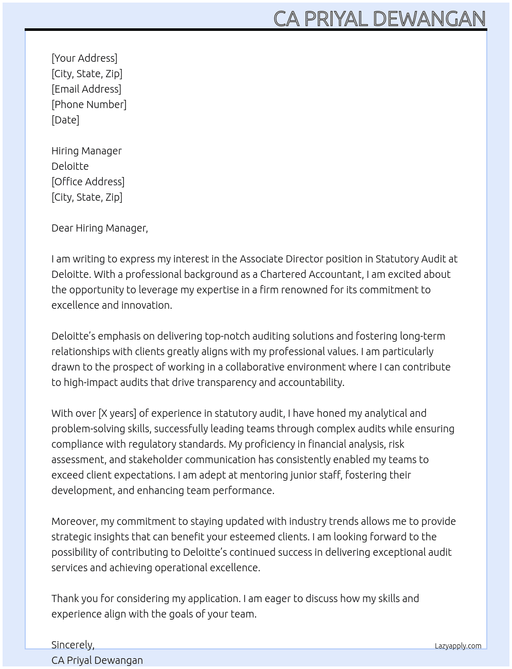 Cover letter for statutory audit - LazyApply