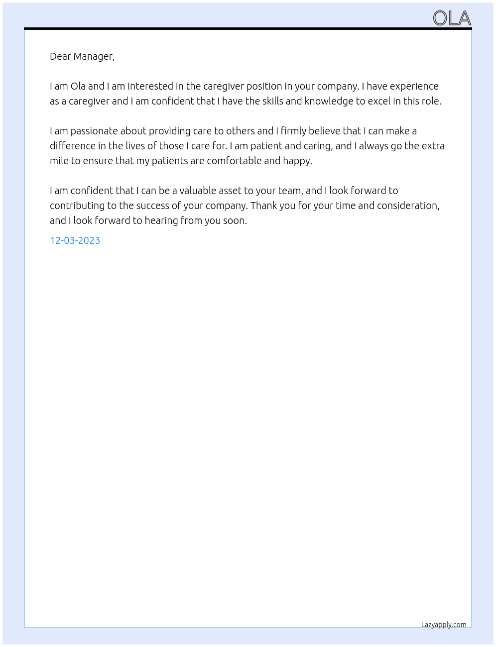 Caregiver  At Poland Cover Letter