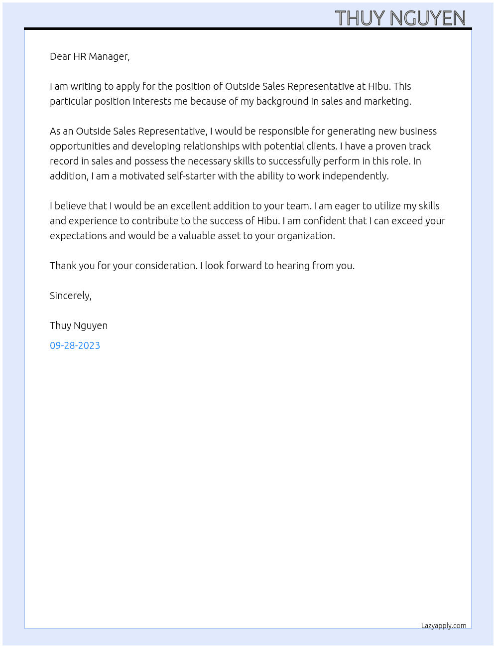 Outside Sales Representative At Hibu Cover Letter