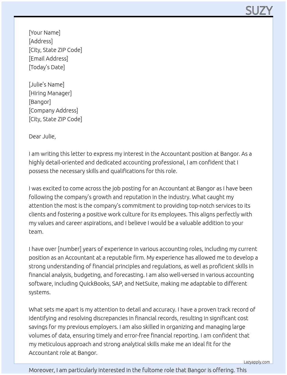 Accountant  At Bangor Cover Letter