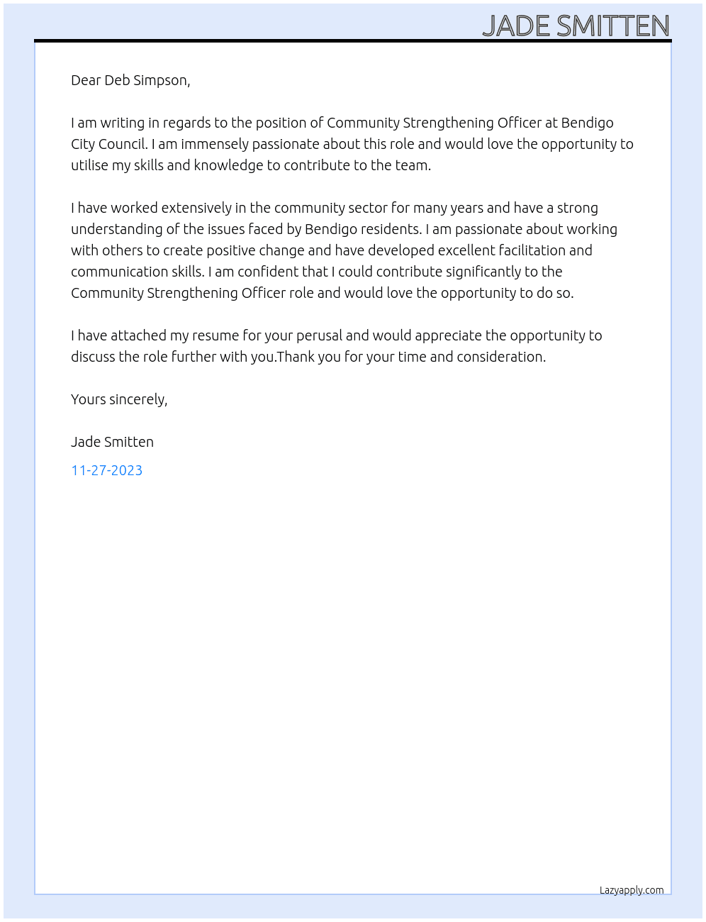Community Strengthening Officer At Bendigo city council  Cover Letter