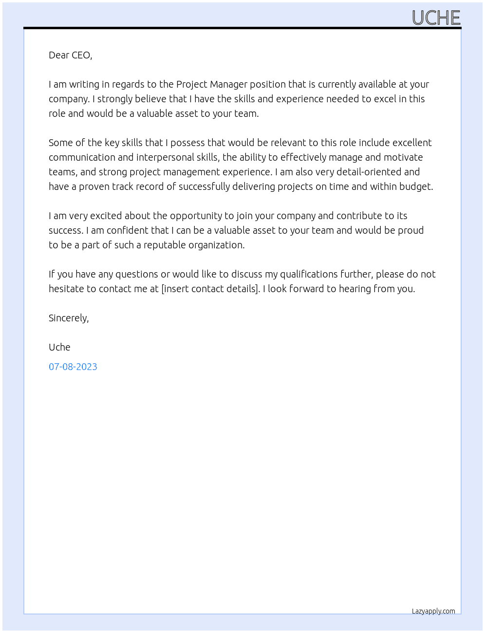project manager At project management Cover Letter