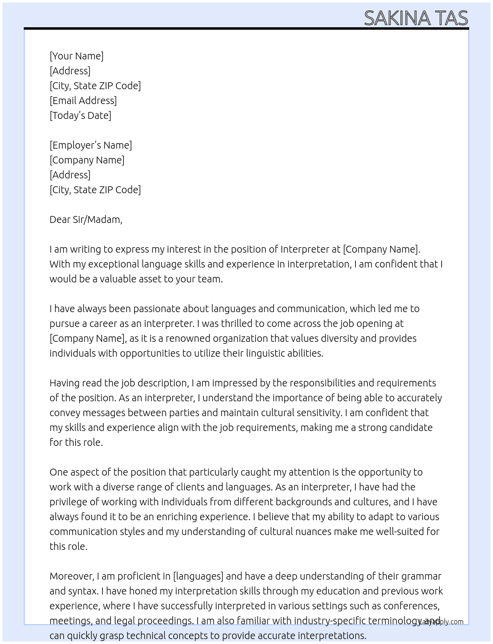 interpreter At interpreter Cover Letter