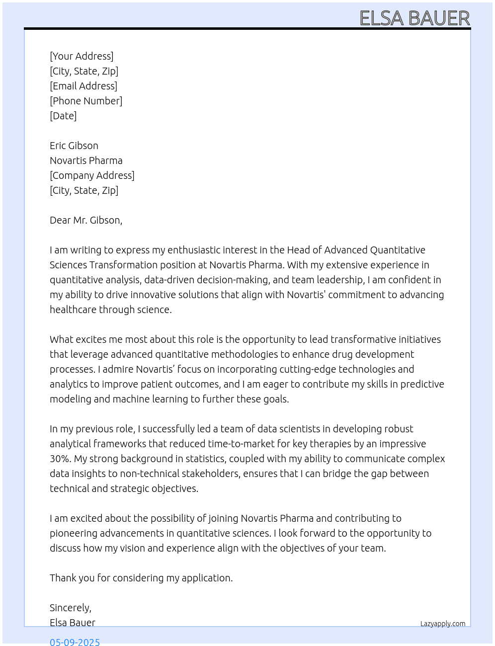 Cover letter for head advanced quantitative sciences transformation - LazyApply