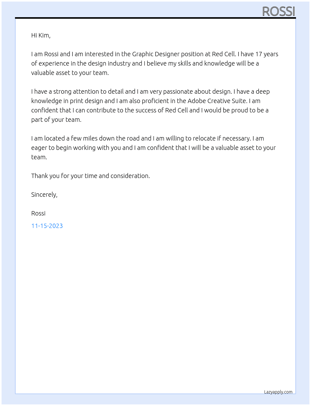 Graphic Designer At Red Cell Cover Letter