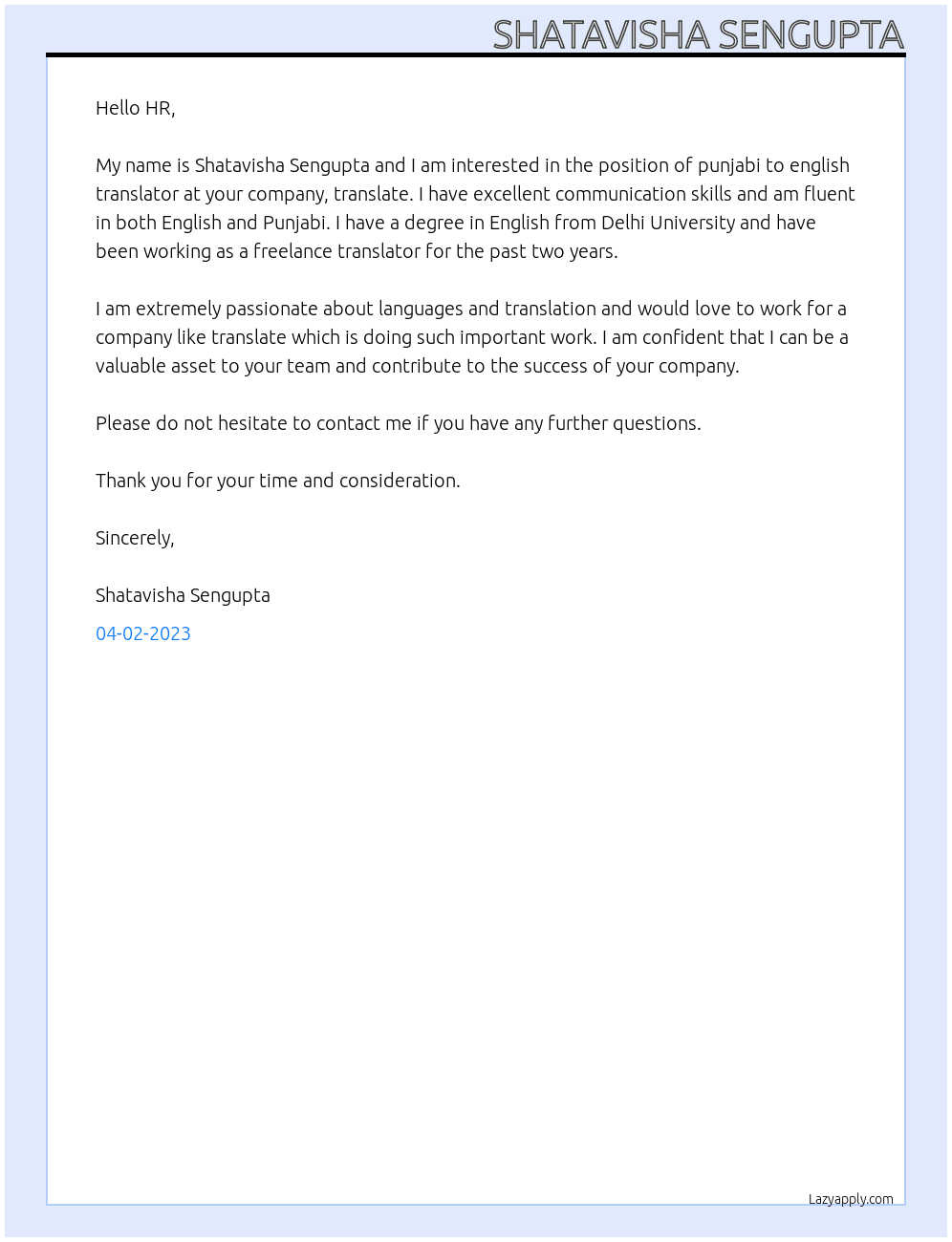 punjabi to english translator At translate Cover Letter
