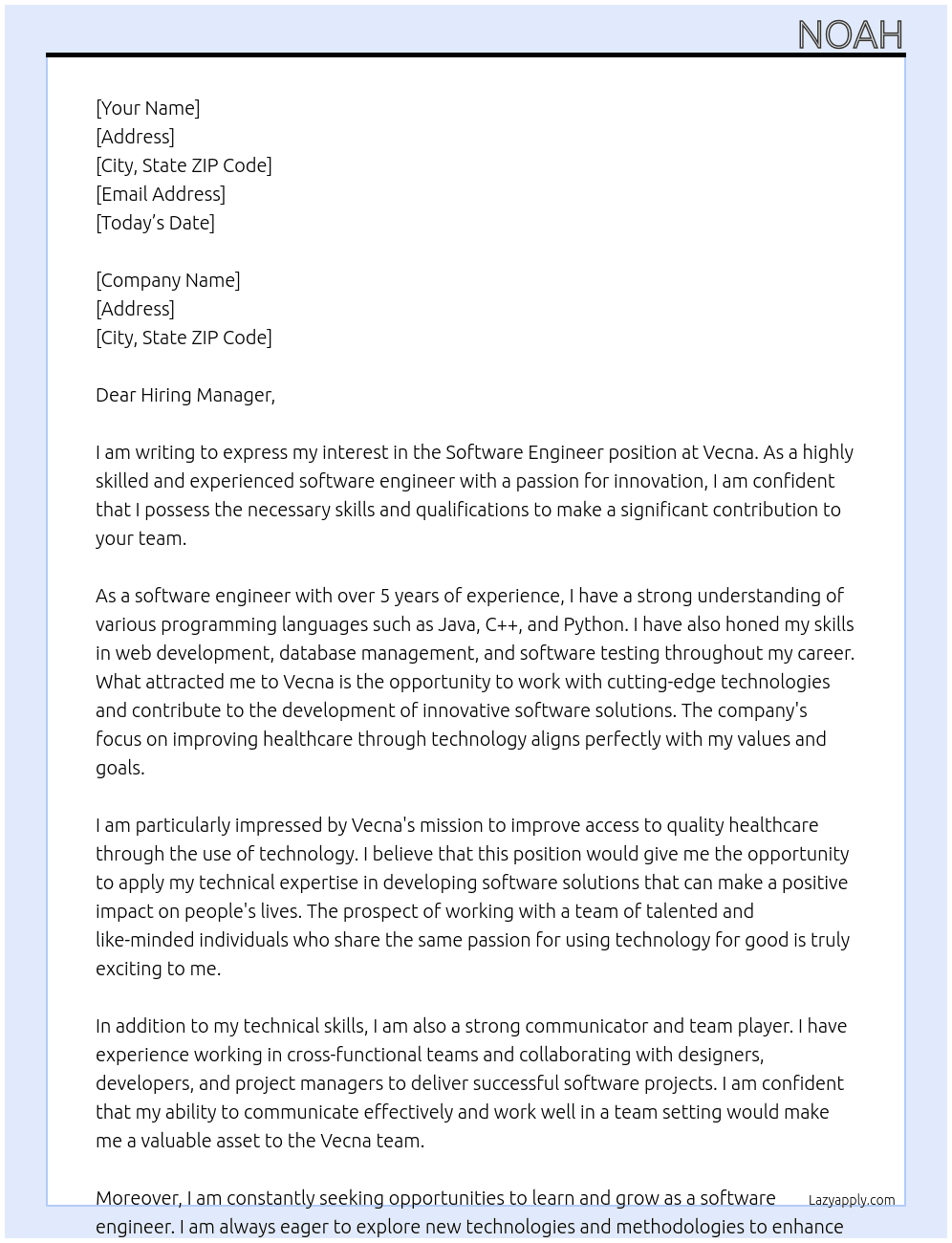 Software Engineer At Vecna Cover Letter