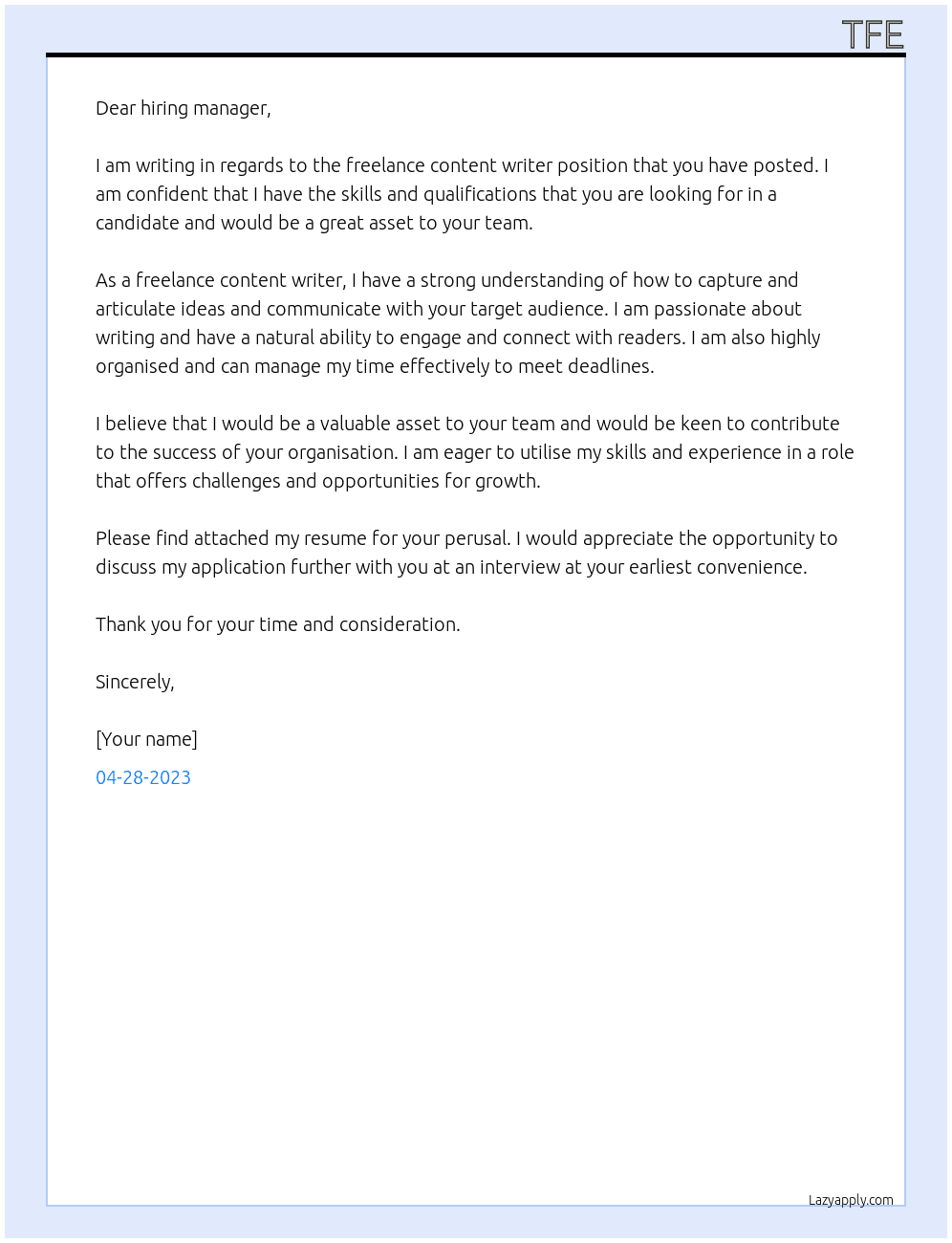 Frrelance content writer At de Cover Letter