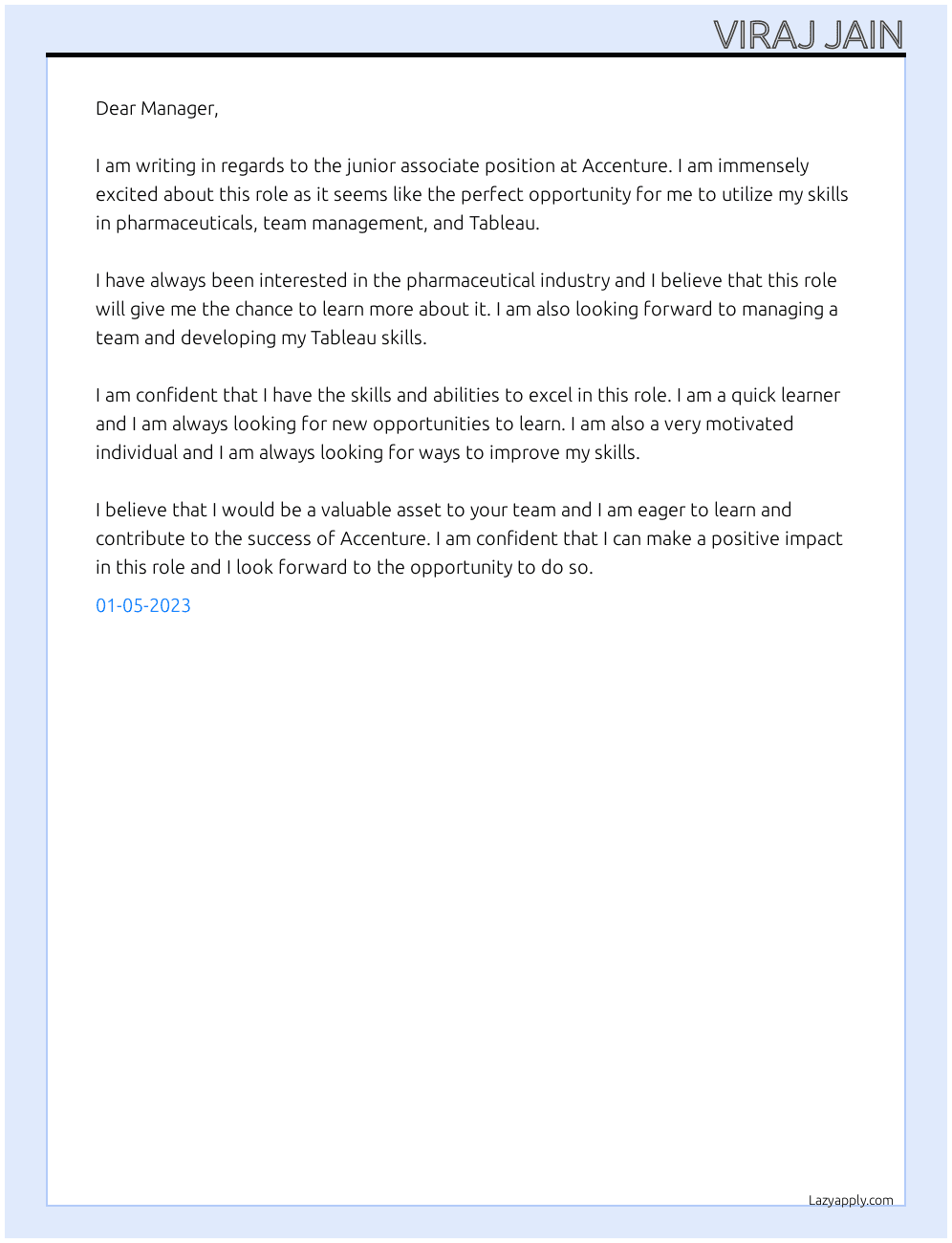 Junior associate  At Accenture  Cover Letter