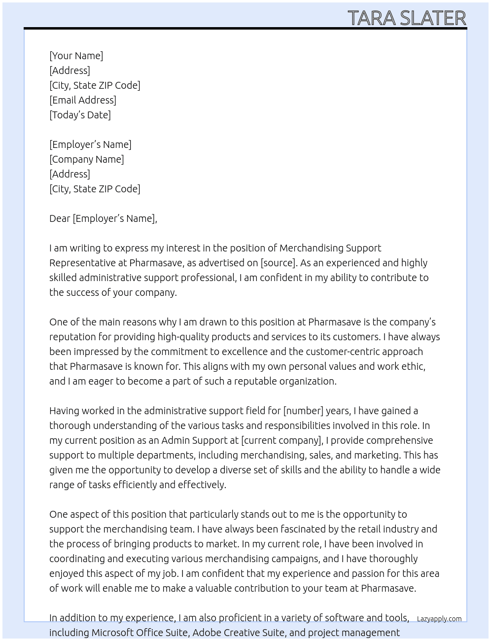 Merchandising support representative At Pharmasave Cover Letter