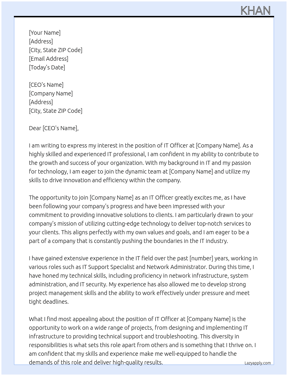 IT officer  At TCP Cover Letter