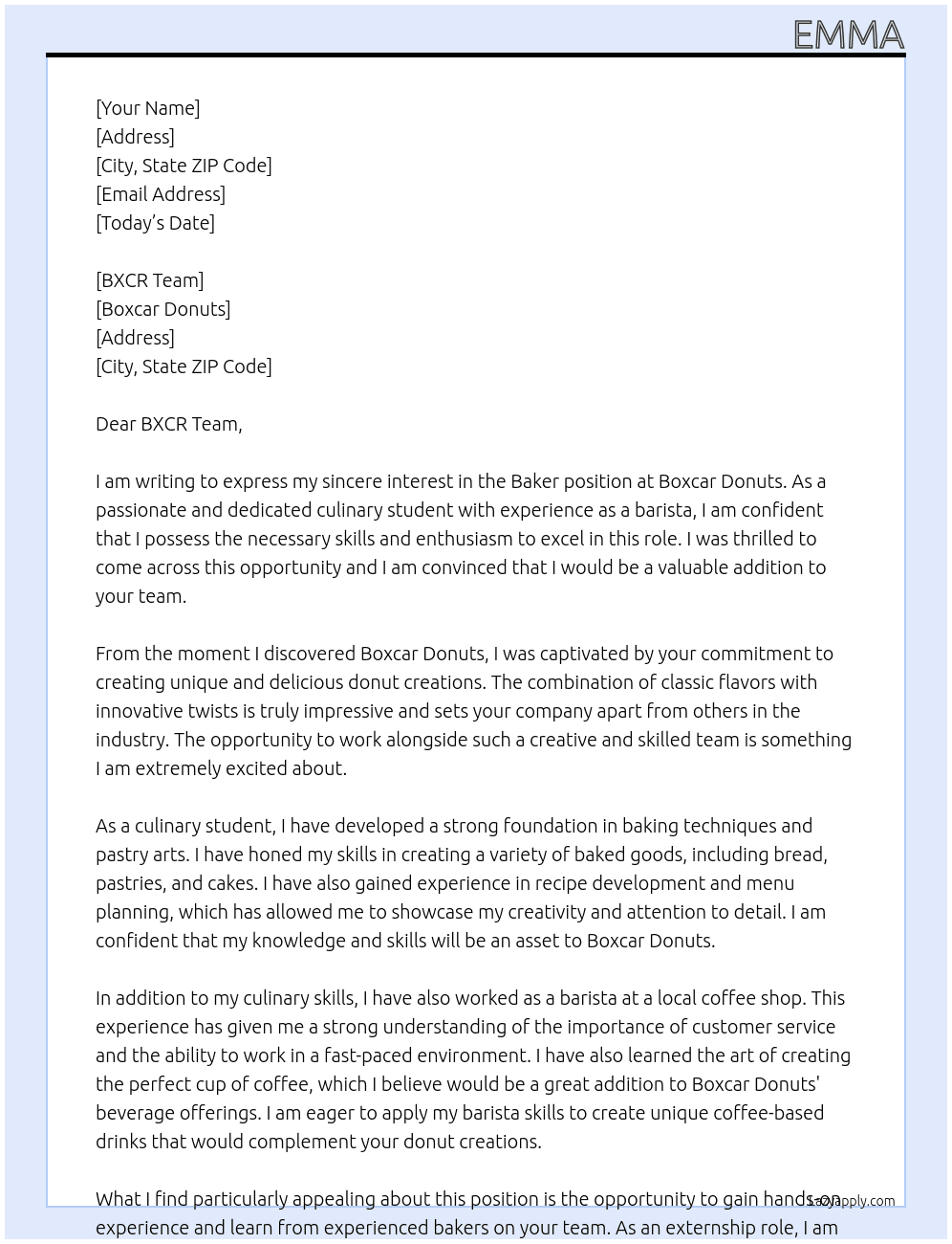 Baker At Boxcar Donuts Cover Letter