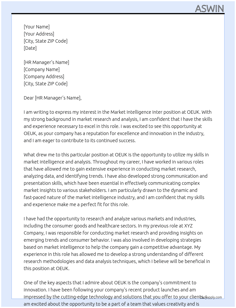Market Intelligence Inter At OEUK Cover Letter