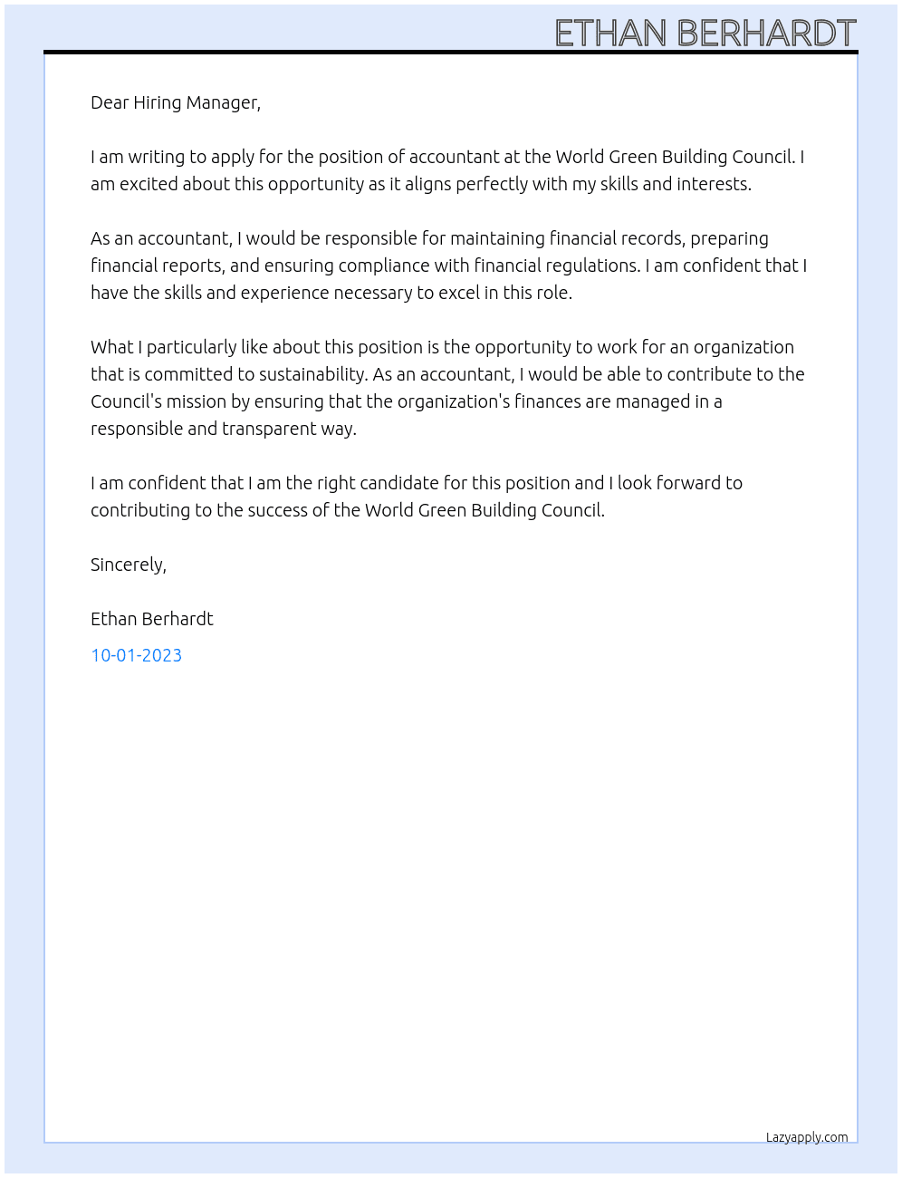 Accountant At World Green Building Council Cover Letter