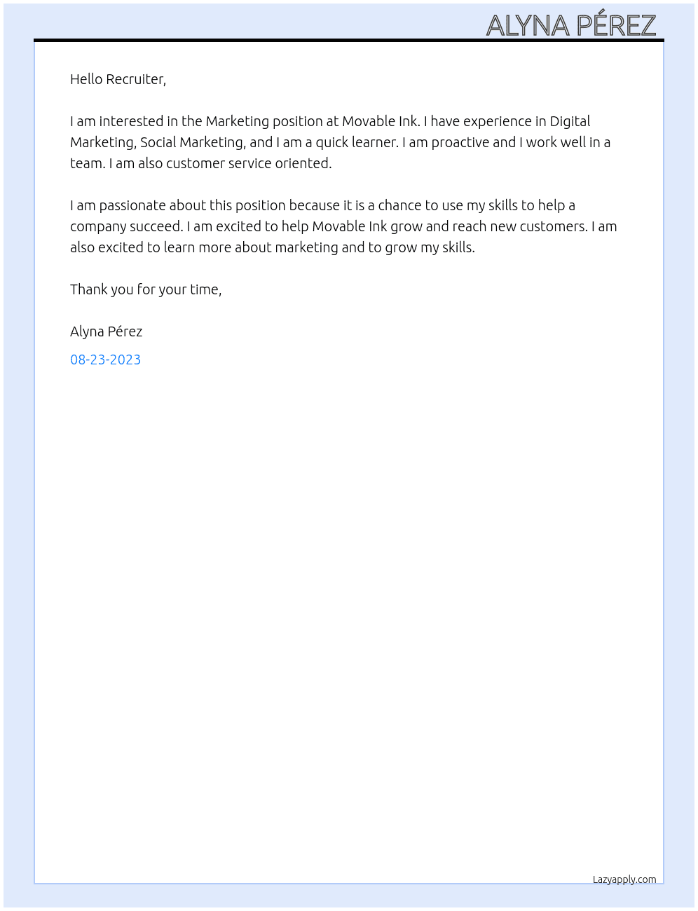 Marketing  At Movable Ink Cover Letter