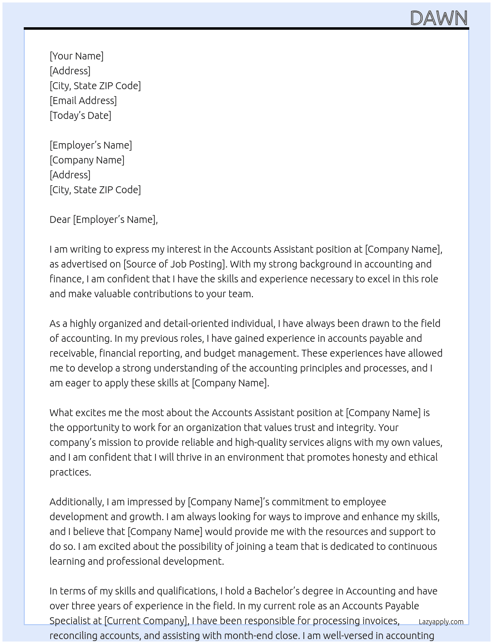 Accounts Assistant At Trust Cover Letter
