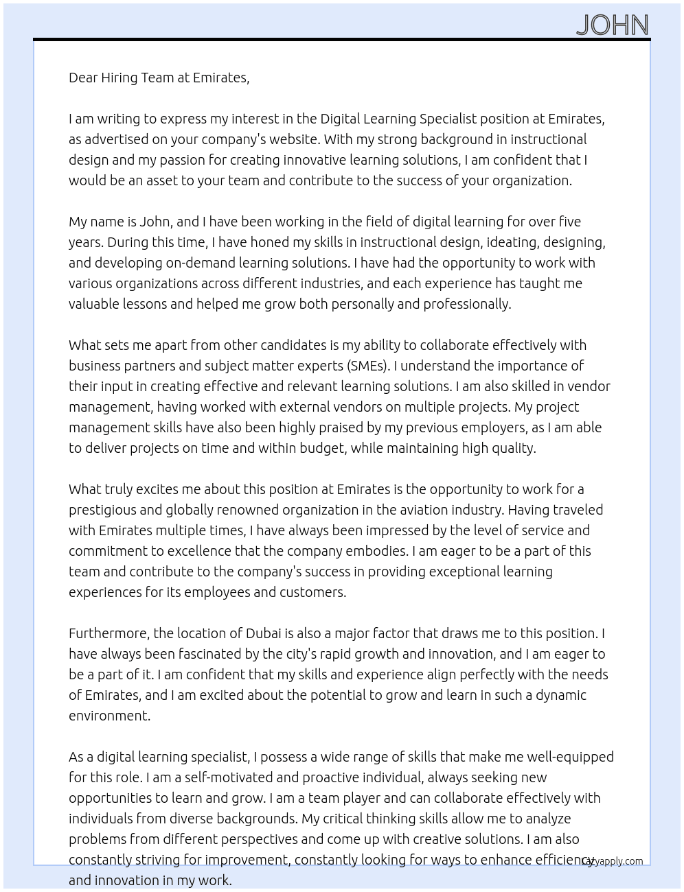 Cover letter for digital learning specialist - LazyApply