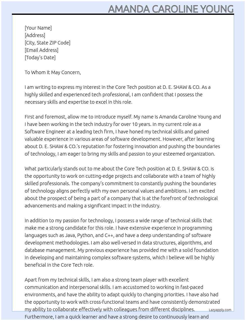 Cover letter for core tech - LazyApply