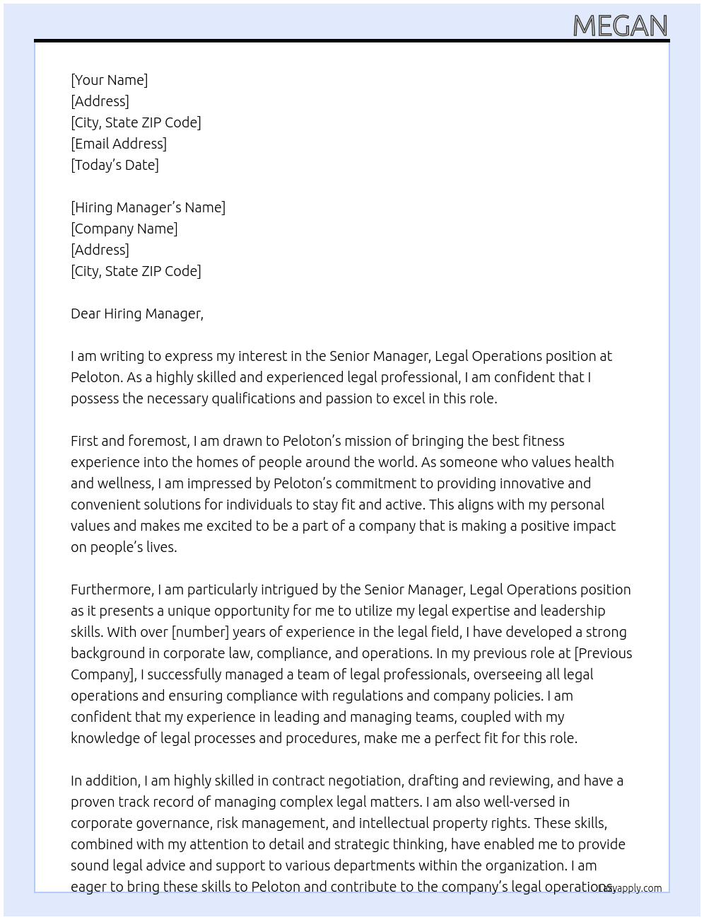 Senior Manager, Legal Operations At Peloton Cover Letter