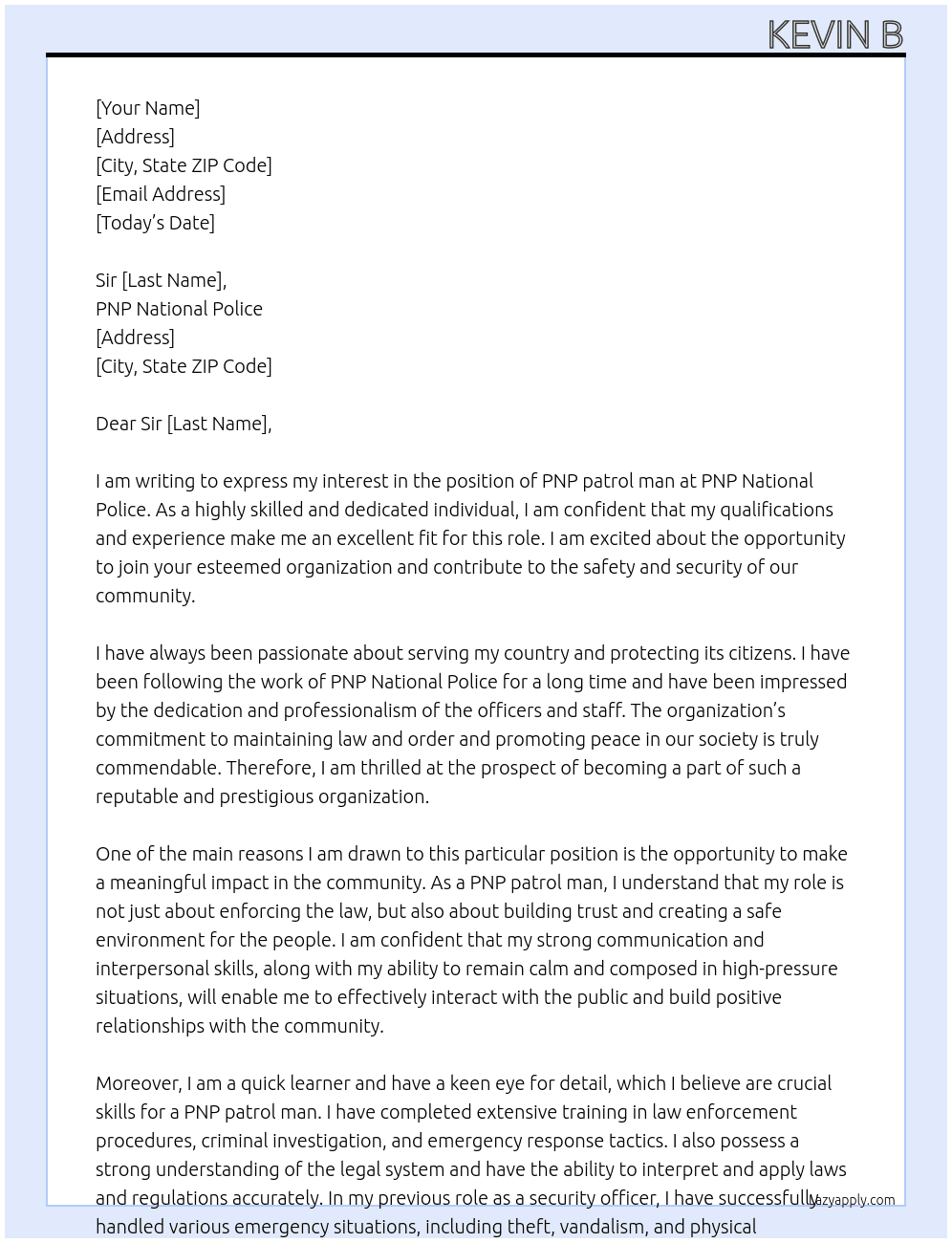 PNP patrol man  At PNP National  Police Cover Letter