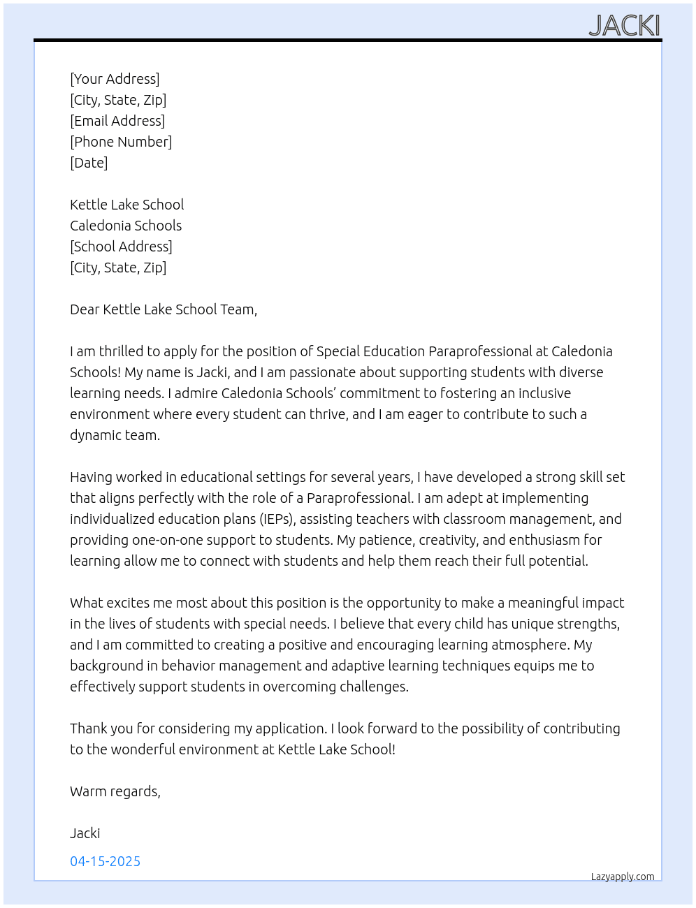Cover letter for special education paraprofessional - LazyApply
