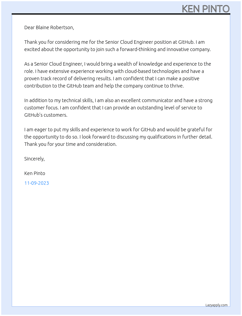 Senior Cloud Engineer At Github Cover Letter