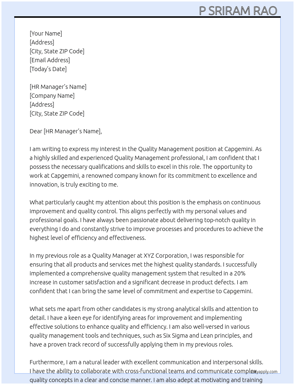 Cover letter for quality management - LazyApply