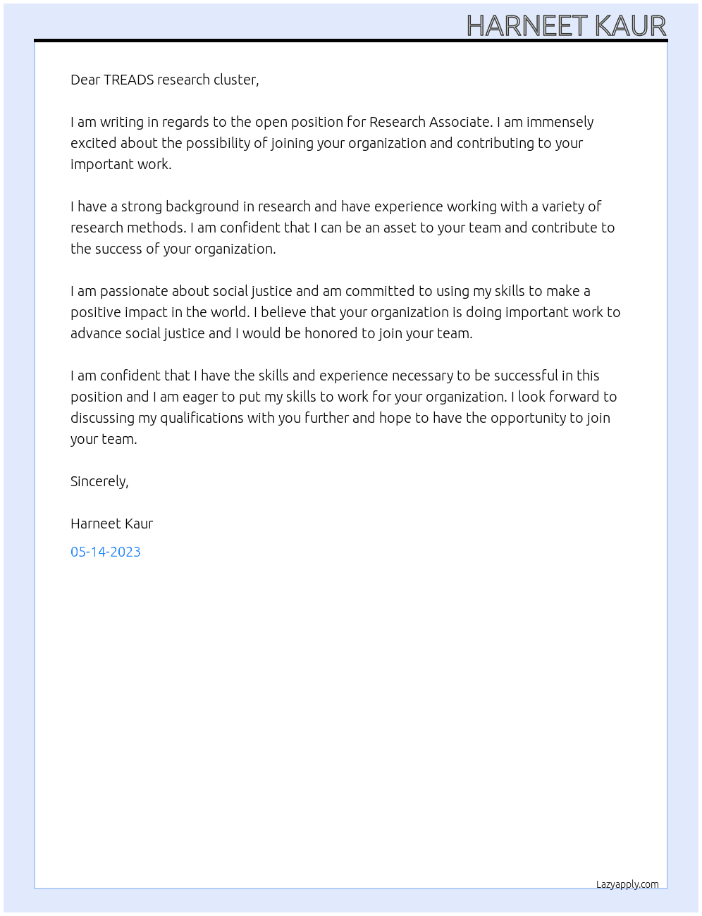 Research Associate At CPR Cover Letter