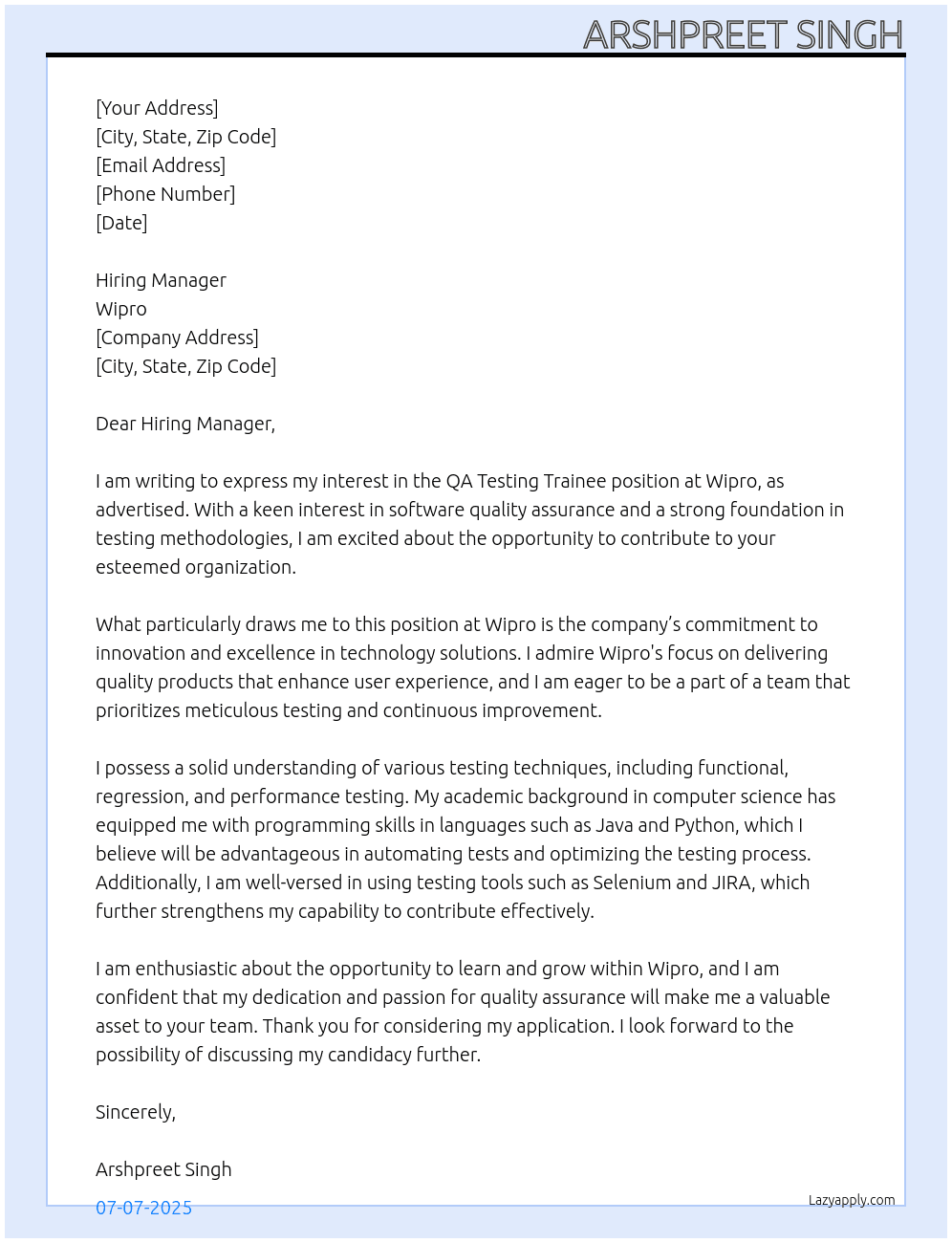 Cover letter for qa testing trainee - LazyApply
