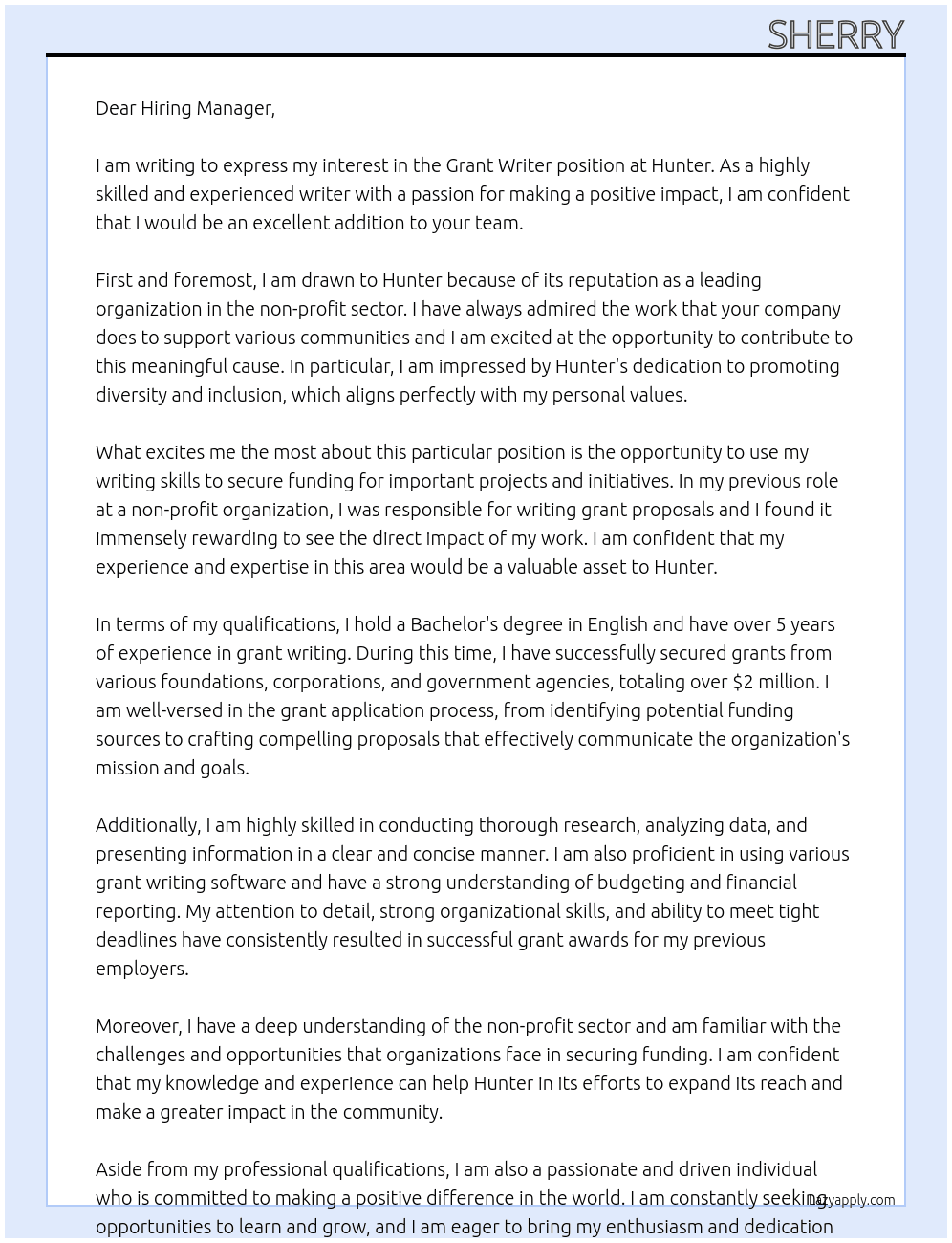 Grant Writer At Hunter Cover Letter
