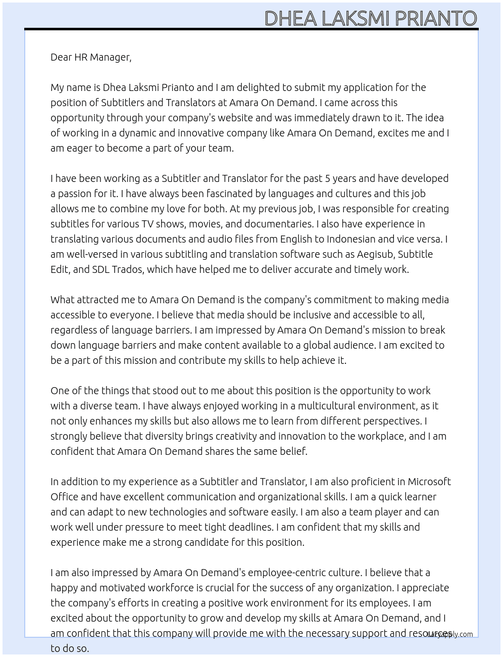 Subtitlers And Translators At Amara On Demand Cover Letter