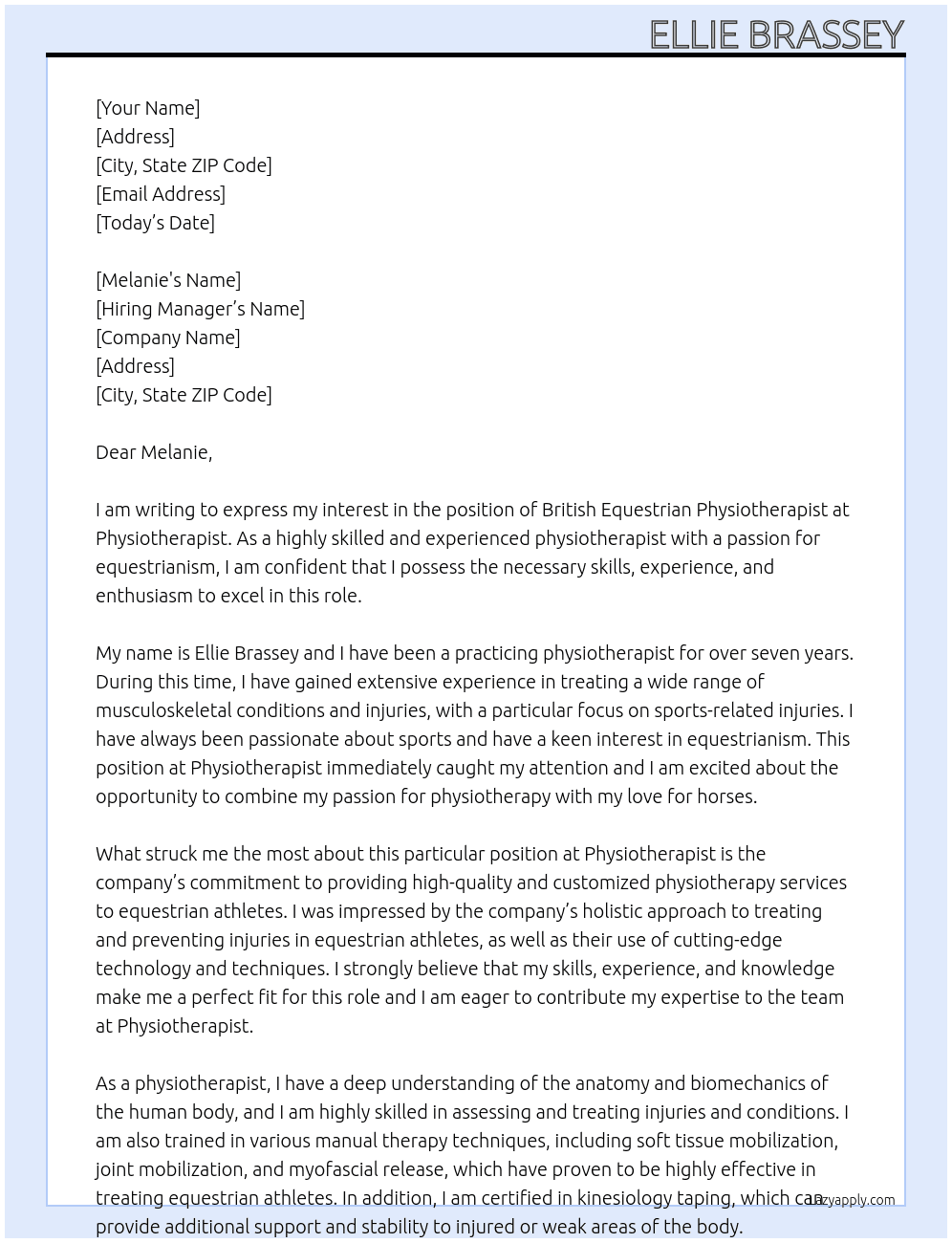 British Equestrian Physiotherapist At Physiotherapist Cover Letter