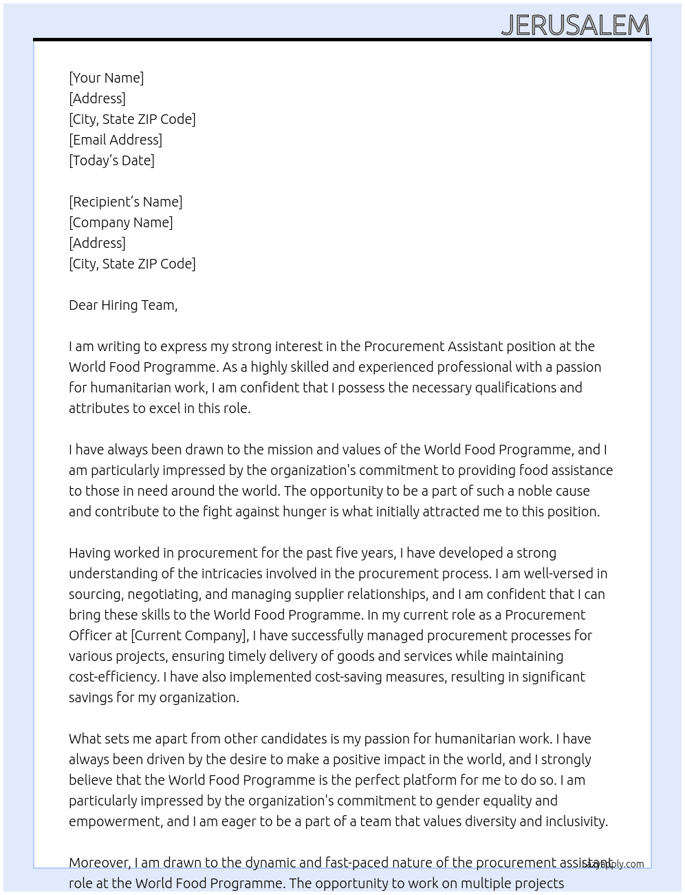 Procurement Assistant At World Food Programme Cover Letter