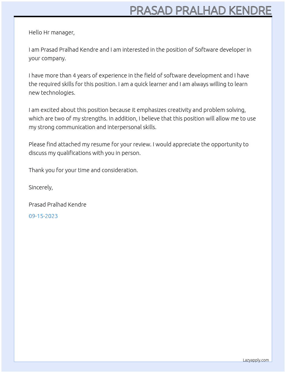 Software developer At Imgosys companu Cover Letter