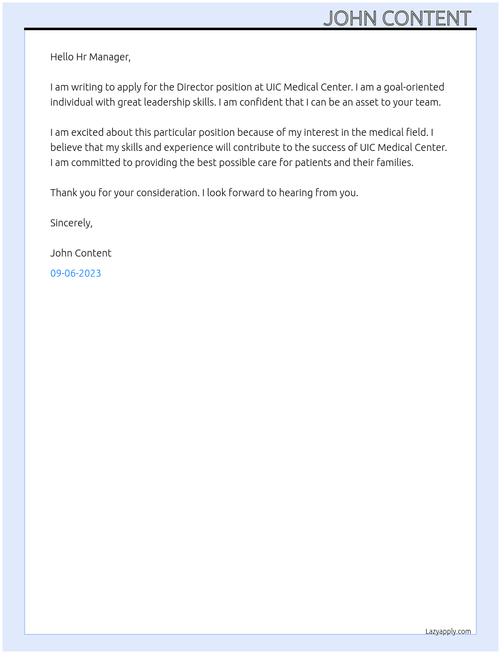 Director  At UIC Medical Center Cover Letter