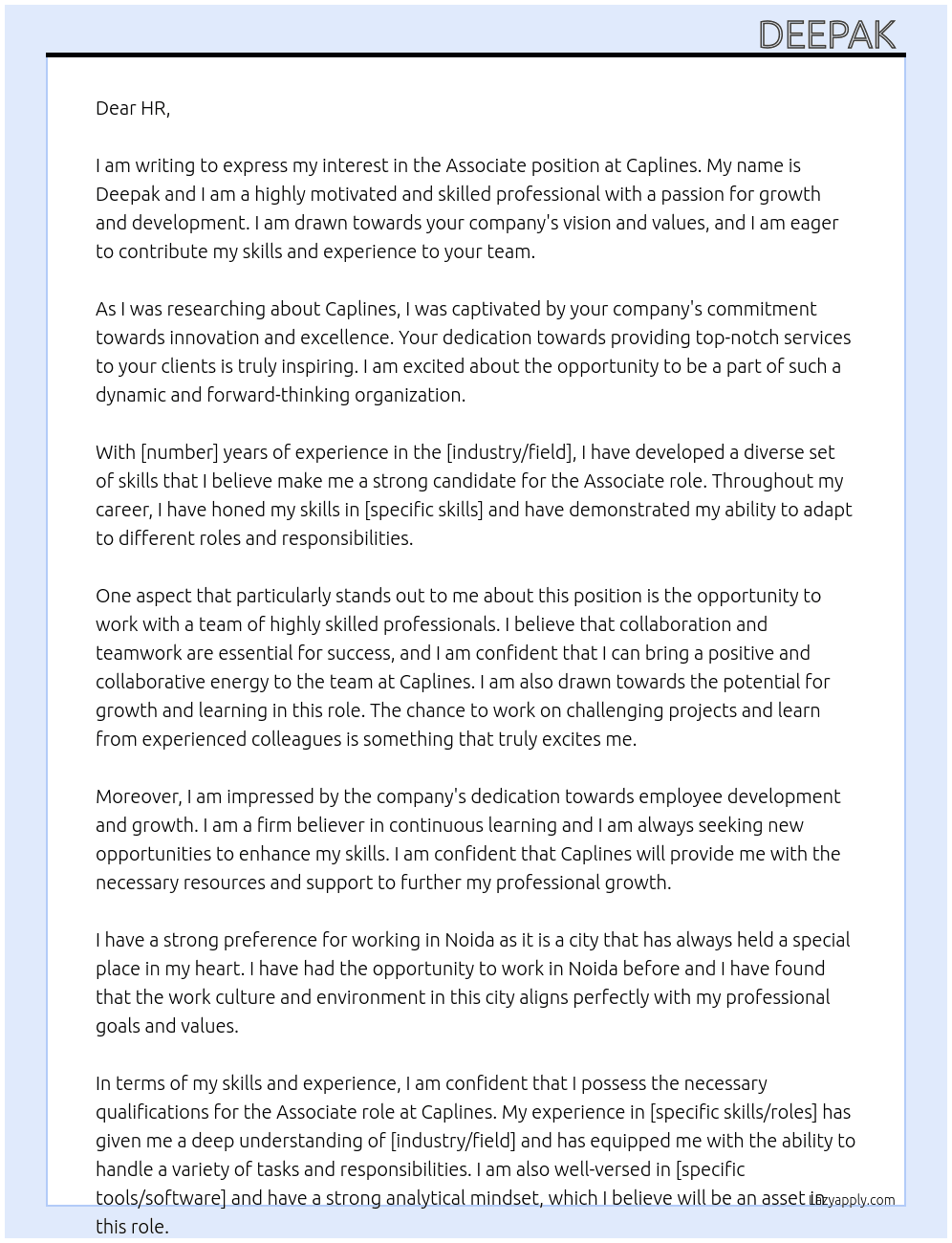 associate At Caplines  Cover Letter