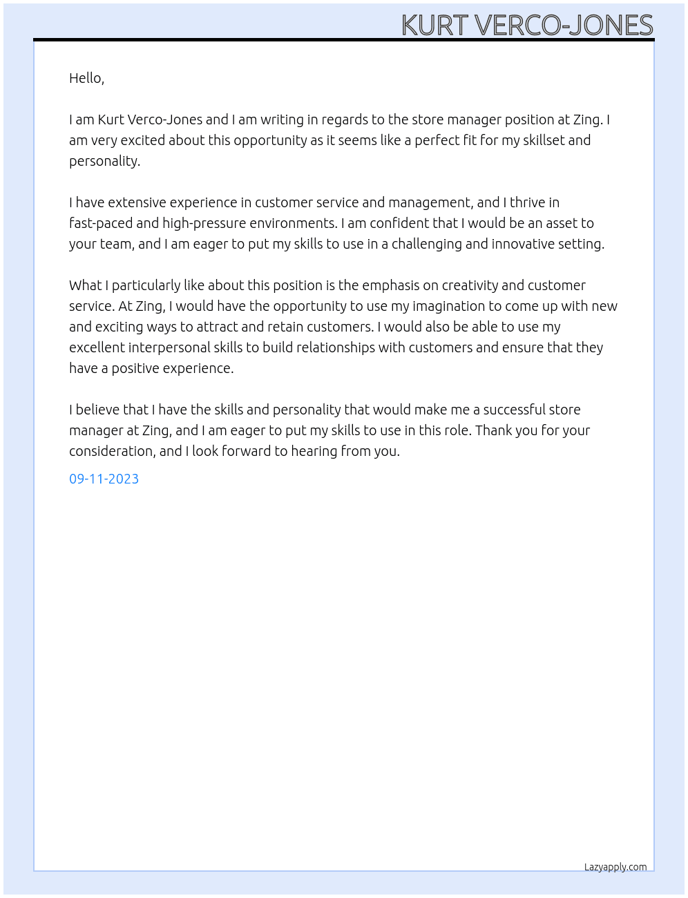 quirky At Zing Cover Letter