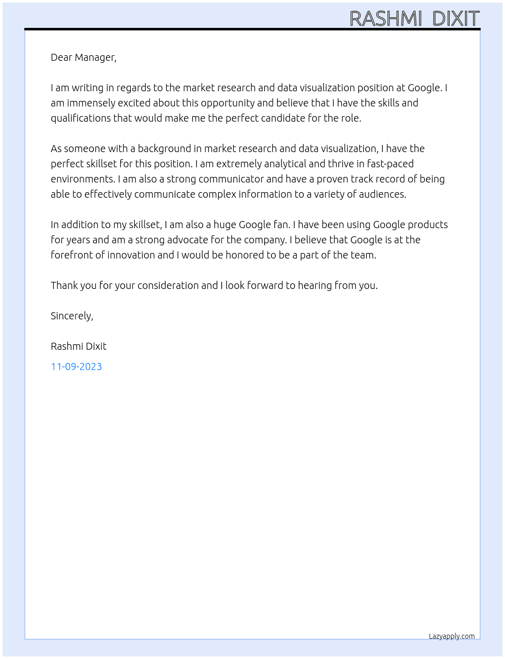 market research and data visualization At googlr Cover Letter