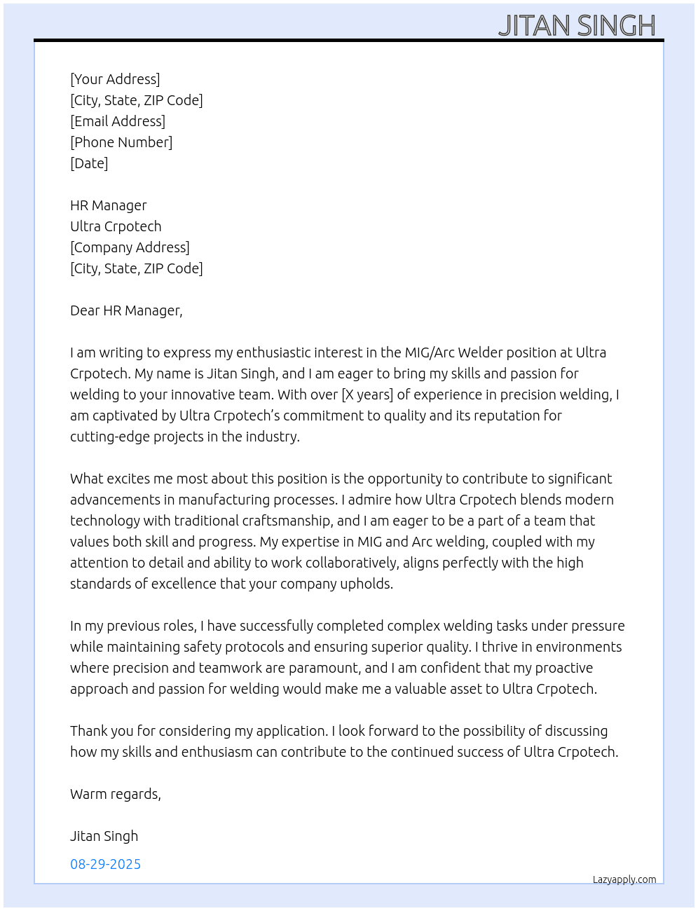 Cover letter for mig/arc welder - LazyApply