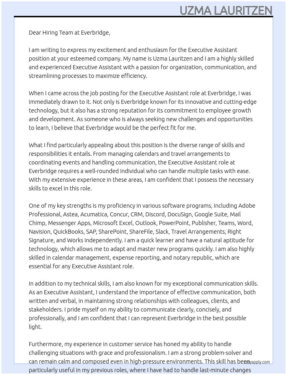 Executive Assistant At Everbridge Cover Letter