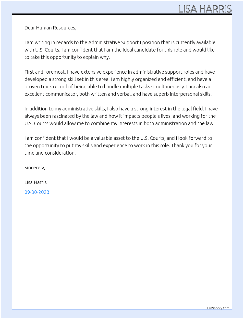 Administrative Support I At U. S. Courts Cover Letter