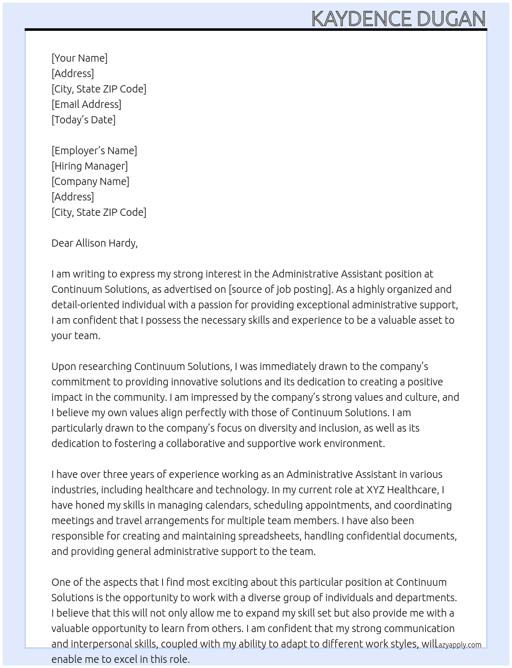 Administrative Assistant At Continuum Solutions Cover Letter